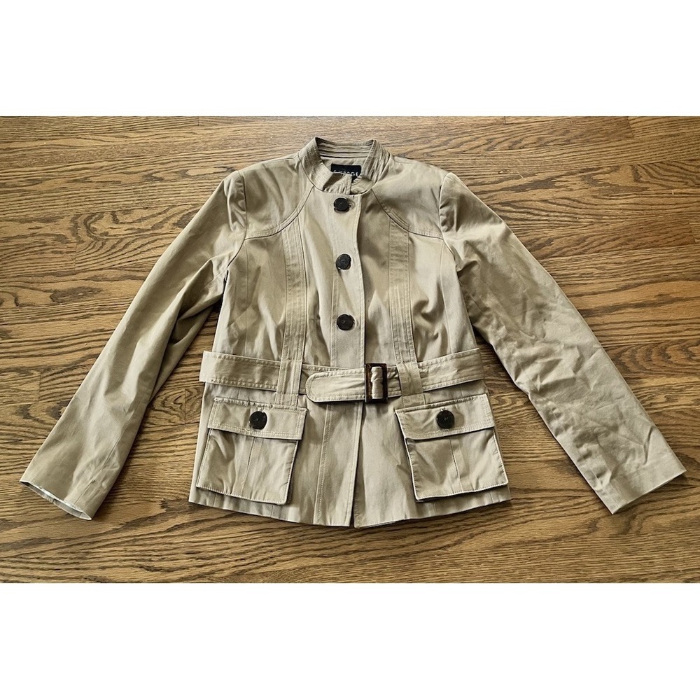 George Short Belted Trench Jacket Size 12 Beige
